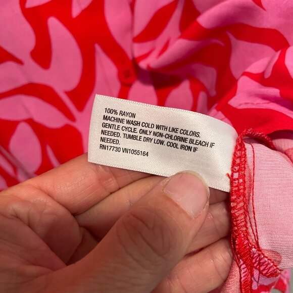 Womens Crepe Short Sleeve Button-down Shirt A New Day Pink/red Large - Picture 3 of 6